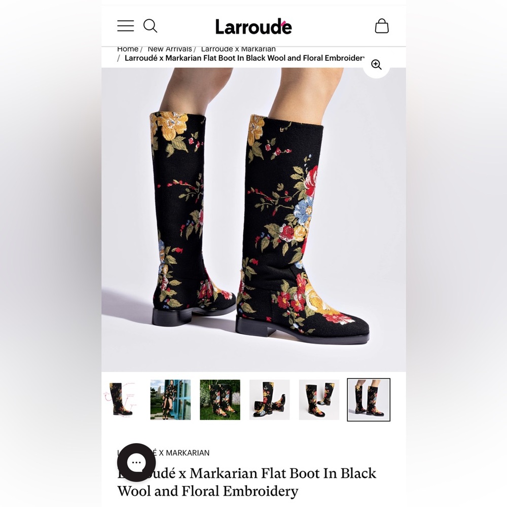 Markarian X Larroude Floral Embroidered Black riding Boots 36.5